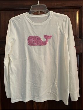 Vineyard Vines Girls White Long-Sleeve Sequin Whale Tee XL